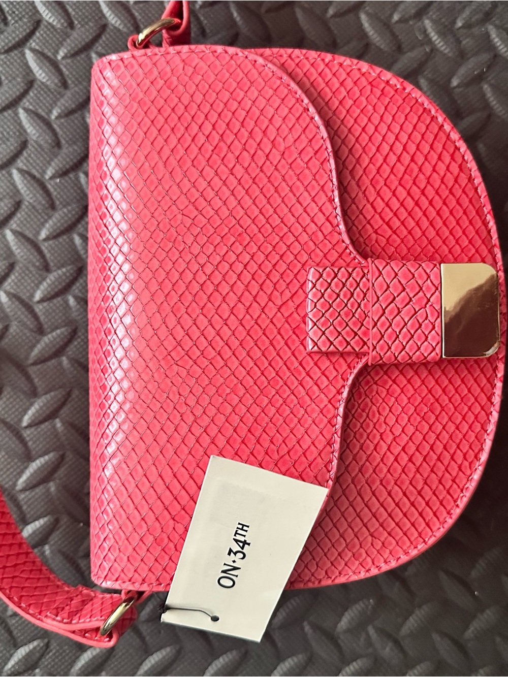 Textured Coral/Pink Crossbody Bag with Gold Accent
